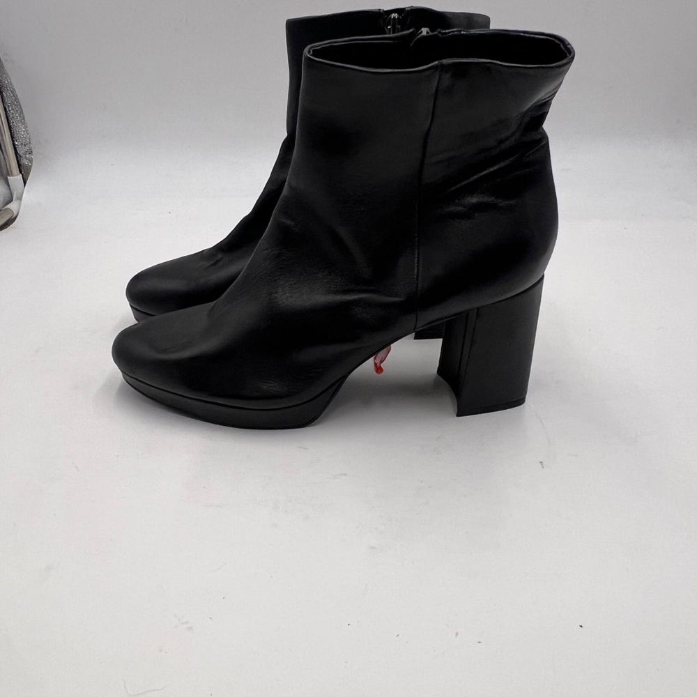 Calvin Klein Sleek Black Leather Heeled Boots - Picture 4 of 9